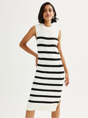 Sonoma Black & White Striped Sleeveless Knit Midi Dress